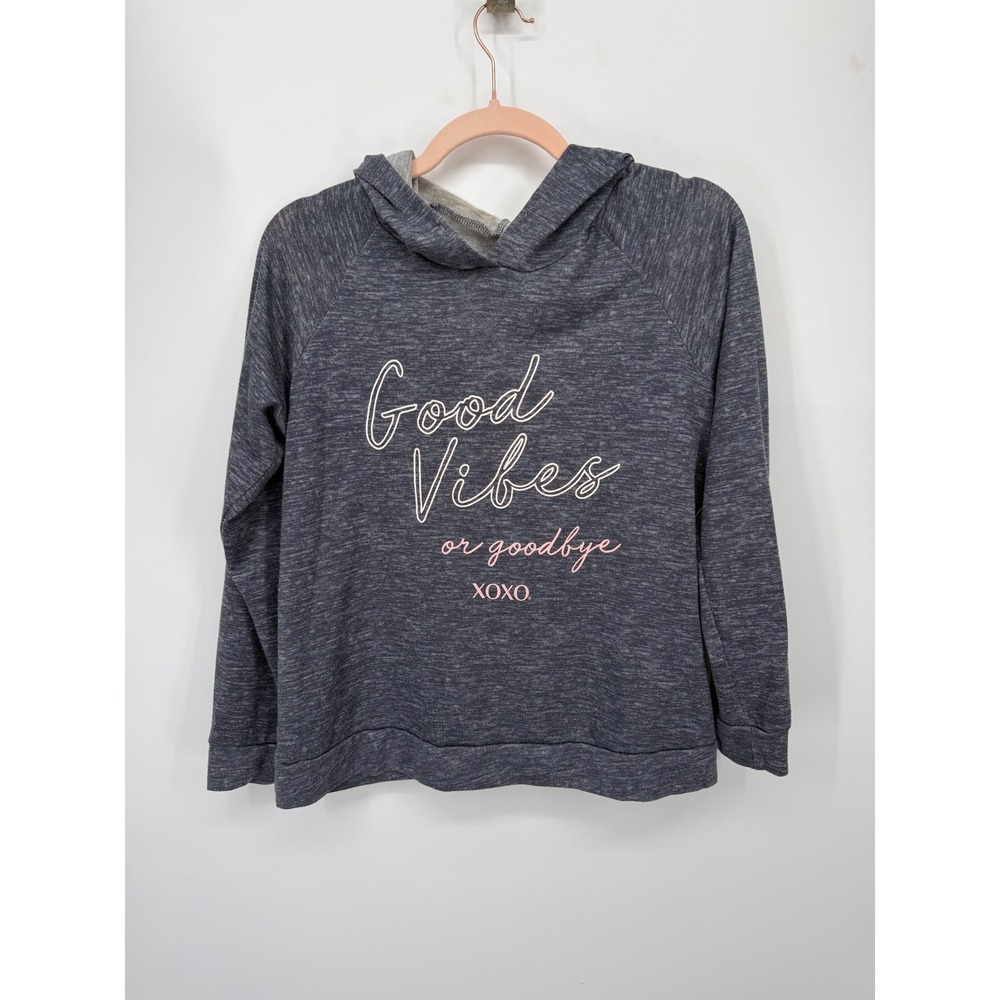 XOXO Hoodie Women XL Gray Good Vibes or Goodbye Graphic Lightweight Raglan